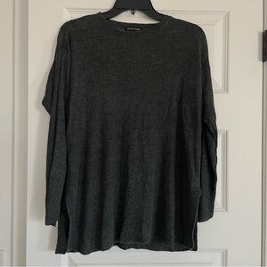 Eileen Fisher Charcoal Ribbed 100% organic linen Knit Top xxs